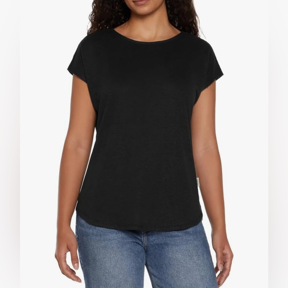 NWT Women’s Orvis Black Small Linen Blend Short Sleeve Top